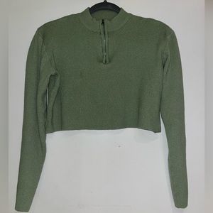 LA Hearts Cropped Green Quarter-zip Sweater